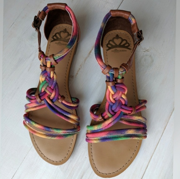 multi colored flat sandals